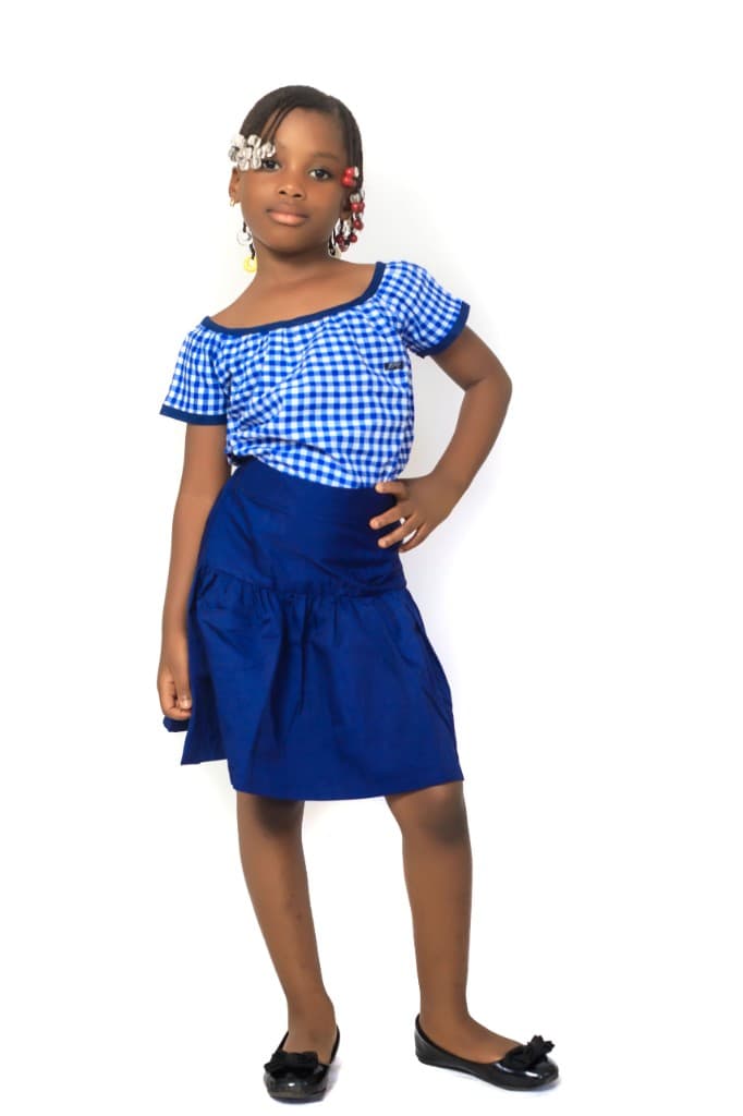 Robe fille bleu carreaux